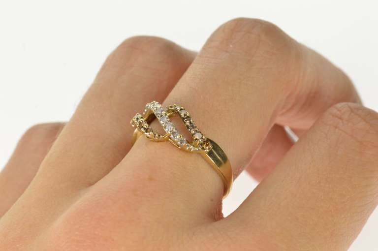 10K Yellow Gold Tiered Diamond Wave Twist Design Statement Ring