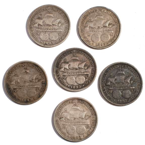 6 Columbian Expo Commemerotive Silver Halves