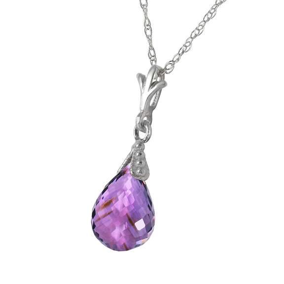 Solid White Gold Necklace Briolette Purple Amethyst
