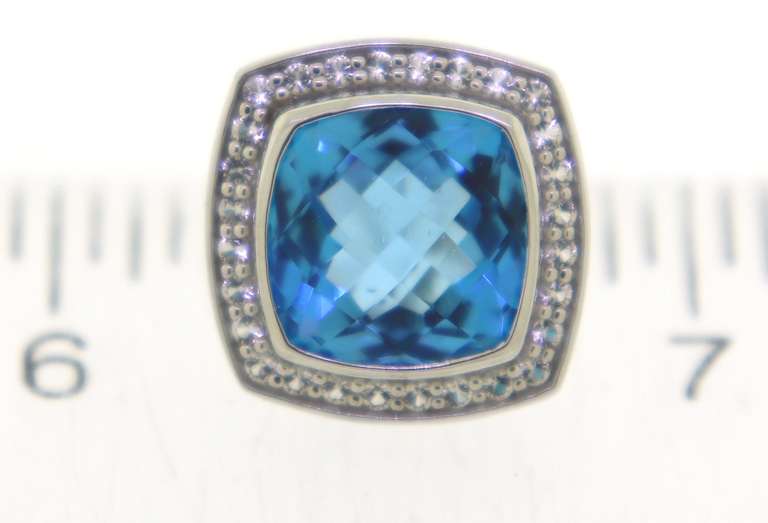 Trendy White Gold Stauer Blue Topaz with White Topaz Halo Earrings