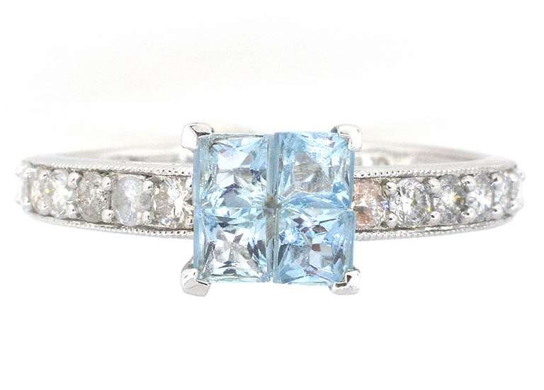 Sparkly Aquamarine & Diamond Ring in Sterling Silver