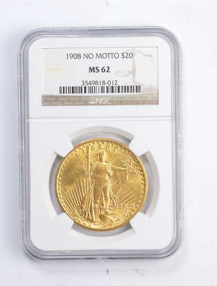 MS62 1908 $20.00 Saint-Gaudens Gold Double Eagle - No Motto - NGC