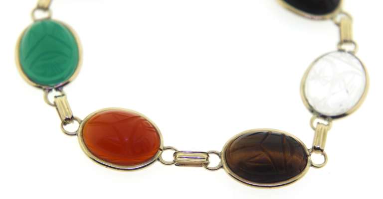 Sterling Silver Multi Stone Scarab Bracelet
