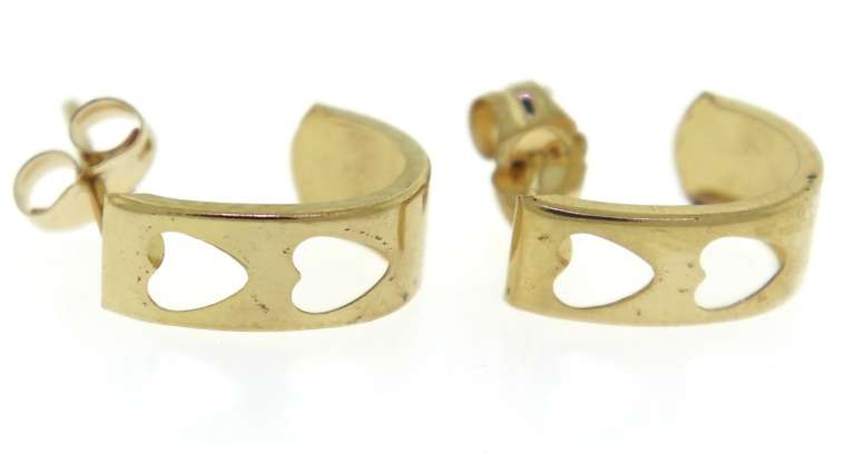 Beautiful Yellow Gold Cut Out Heart Earrings