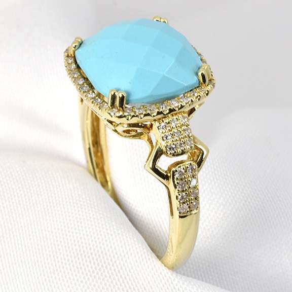 Stylish Turquoise & Diamond Ring in 14K YG