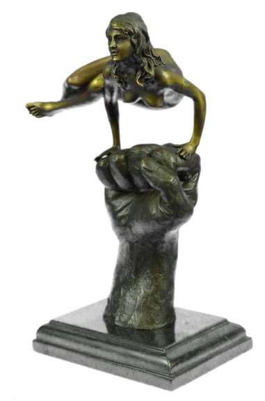 Naked Female Sitting on a Fist Bronze Sculpture