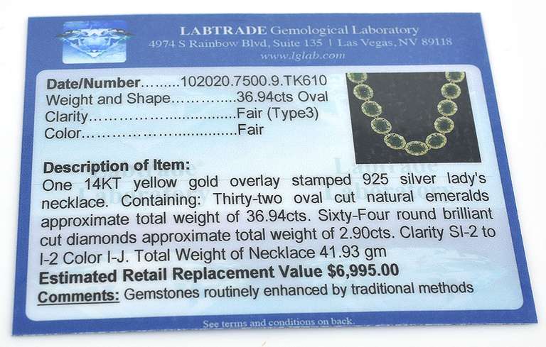 Ravishing Emerald & Diamond Necklace in Vermeil