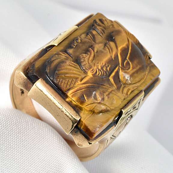 Vintage Man's Carved Tiger's Eye Ring