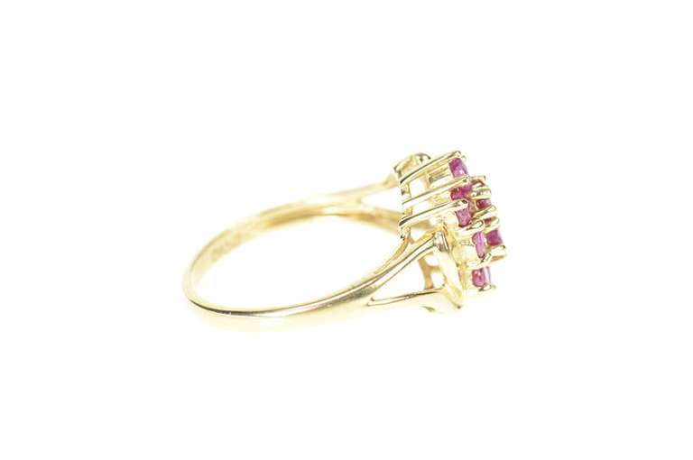 10K Yellow Gold Natural Ruby Cluster Statement Bypass Ring