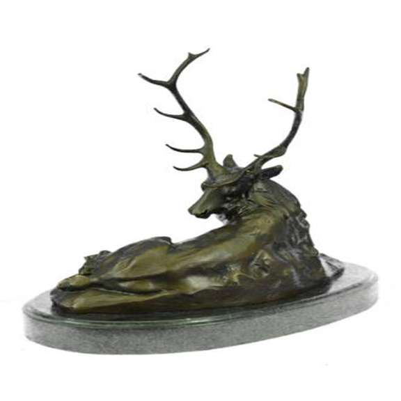 Deer Bronze Sculpture on Marble Base Statue