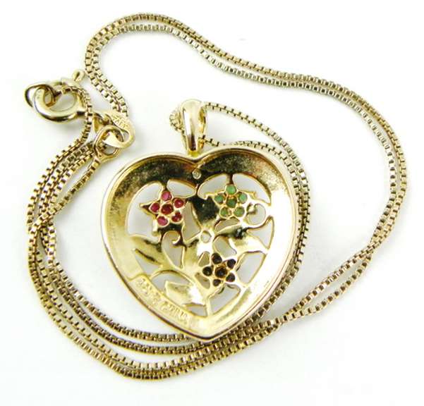 Emerald Ruby Sapphire Sterling Vermeil Heart Necklace