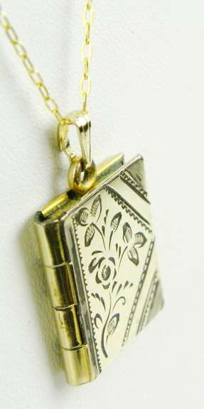 Vintage Gold Filled Book Locket & Chain