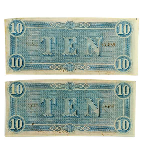 2 Consecutive CU $10 Confederate Notes Feb 17 1864 Seri