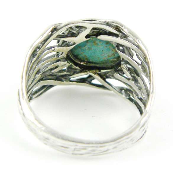 Signed Sterling Branch Ring with Turquoise, Size 10