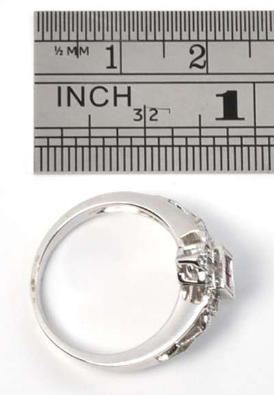 Art Deco Ruby & Diamond Ring in 18K White Gold