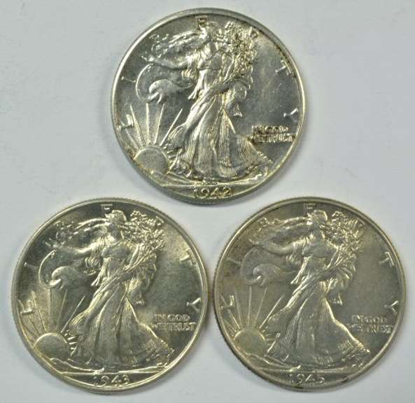 Choice BU 1942, 1943, & 1945 Walking Liberty Halves