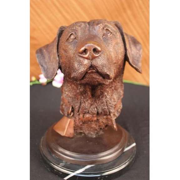 Adorable Labrador Retriever Bust Bronze Sculpture