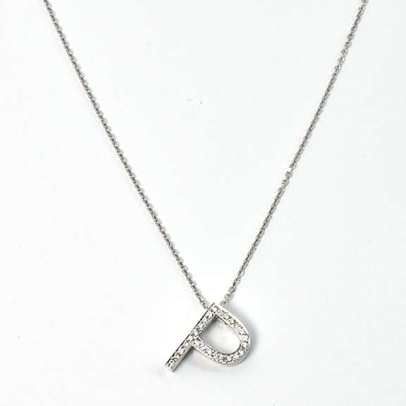P Initial Pendant Necklace with Diamonds in 14K WG