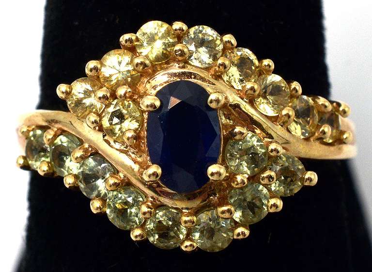 Glittering Sapphire & Topaz Ring in 14KT Yellow Gold