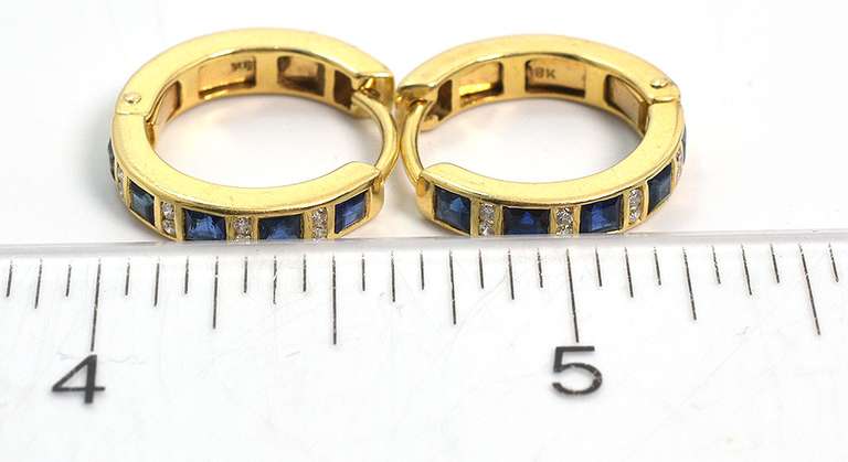 Sapphire & Diamond Hoop Earrings, 18KT