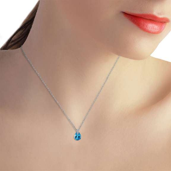 Solid White Gold Necklace Natural Blue Topaz
