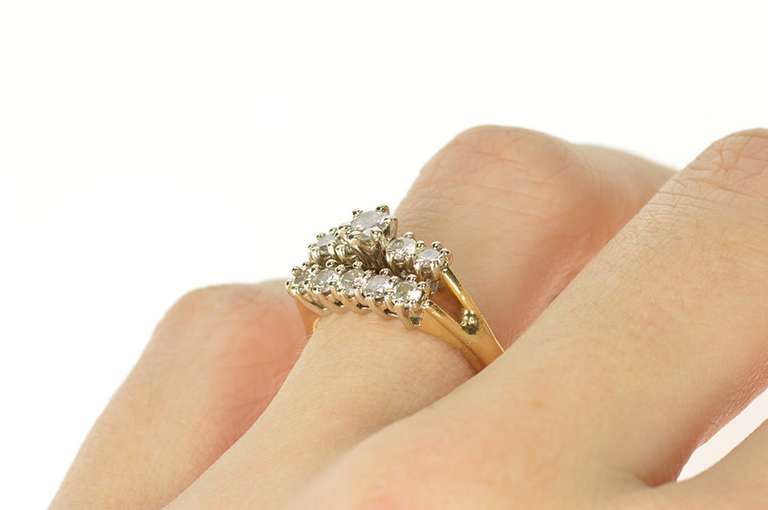 14K Yellow Gold 1950's 0.88 Ctw Diamond Engagement Bridal Set Ring