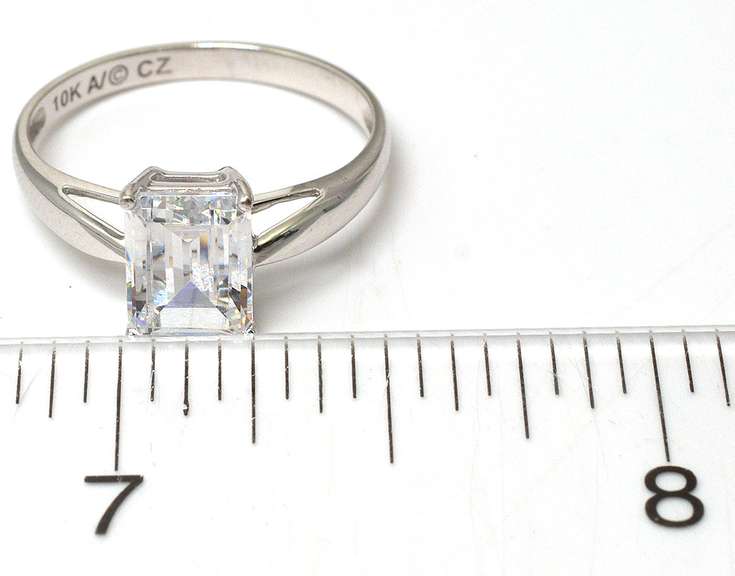 Emerald Cut CZ Ring in White Gold