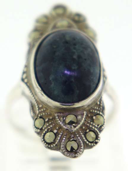 Sterling Silver Blue Stone & Marcasite Ring