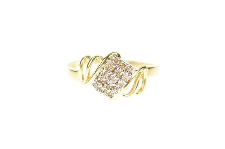 14K Yellow Gold Squared Diamond Cluster Bypass Statement Ring