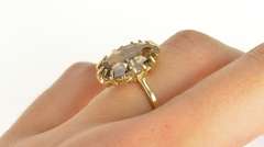 14K Yellow Gold Oval Smoky Quartz Retro Solitaire Cocktail Ring