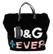 DOLCE & GABBANA Black LOVE Inlays Handbag Sling Shoulder Borse Fur Bag