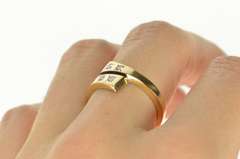 14K Yellow Gold Retro Diamond Inset Black Enamel Bypass Ring