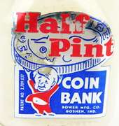 Vintage 1/2 Pint Glass Coin Bank w/Lock & Key