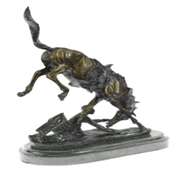 Fallen Man From Horse Bronze Sculpture on Marble Base Statue