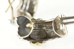 Sterling Silver Two Tone Braid Bar French Clip Back Curved Earrings