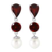 Solid White Gold Chandelier Earrings Garnet Pearl