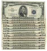 14 Series of 1953 $5 Blue Seal Silver Certificates