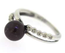 Flashy 7.5mm Black Pearl Ring w Diamond Accent