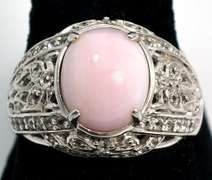 Sterling Silver Ornate Pink Opal Ring