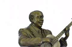 Art Deco Large Black American Music Musician Guitar Player Jazz Bronze Statue