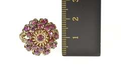 18K Yellow Gold Ornate 1950's Ruby Heart Cocktail Cluster Ring