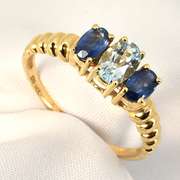 Sapphire and Aqua 3 Stone Ring