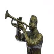 Trumpet Player Bronze Sculpture on Marble Base Statue