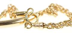 14K Yellow Gold 3.7mm Rope Chain Curved Bar Link Statement Bracelet