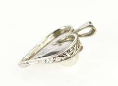 14K White Gold Pearl Inset Retro Curved Ornate Heart Love Pendant