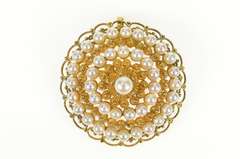 10K Yellow Gold Etruscan Revival Pearl Round Medallion Pendant/Pin