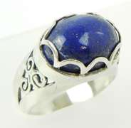 Sterling Filigree Ring with Large Lapis, Size 10