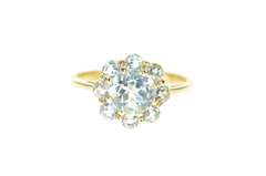 10K Yellow Gold Round Blue Topaz Halo Cluster Cocktail Ring