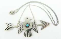 Large Sterling Turquoise Thunderbird Necklace, Signed