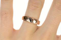10K Rose Gold Black Diamond Inset Unique Wedding Band Ring